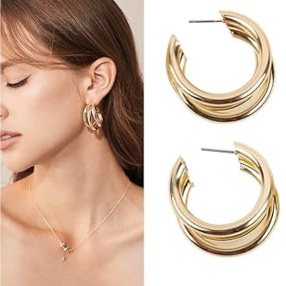 Jewelry - Fashion Gold Plated Hoop Earrings for Women Multi Tube C Hoop Earrings
